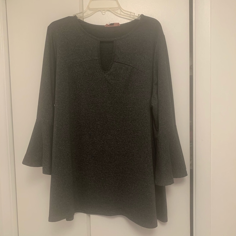 Gray Knit Flared Sleeve Tunic